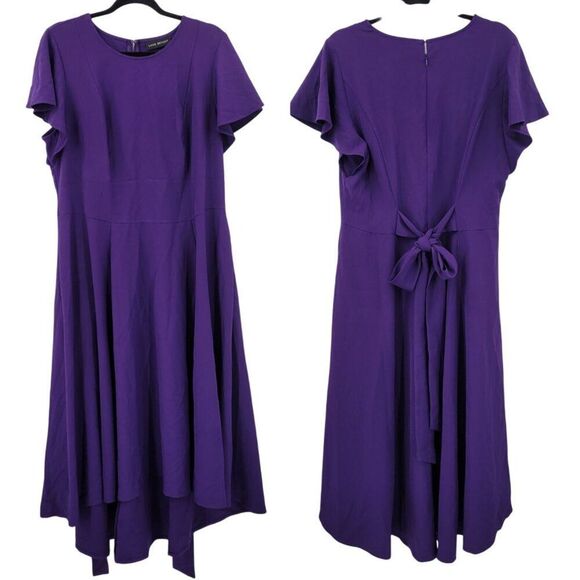 Lane Bryant Flutter-Sleeve High-Low Midi Lena Dress Sz 16 Purple Tie Waist - Picture 2 of 9